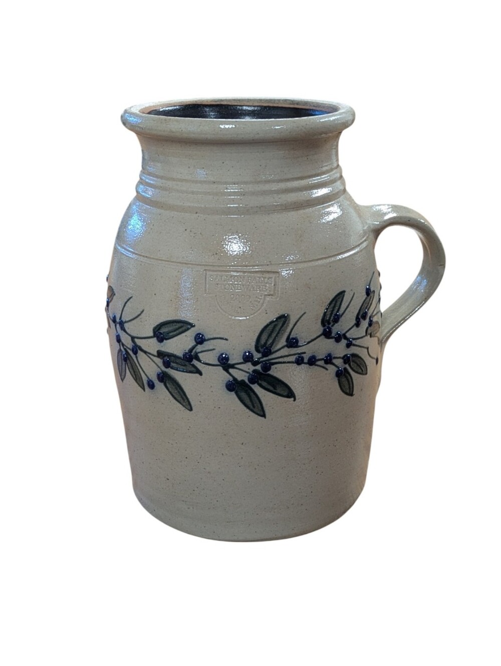 Salmon Falls Stoneware Pottery 2009 Blueberry Vine Handle Jug Canister Vase - Picture 12 of 12